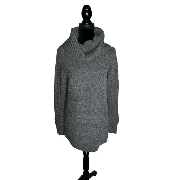 L. L. Bean Wool Blend Chunky Cable Knit Cowl Neck Asymmetric Sweater - Picture 1 of 8